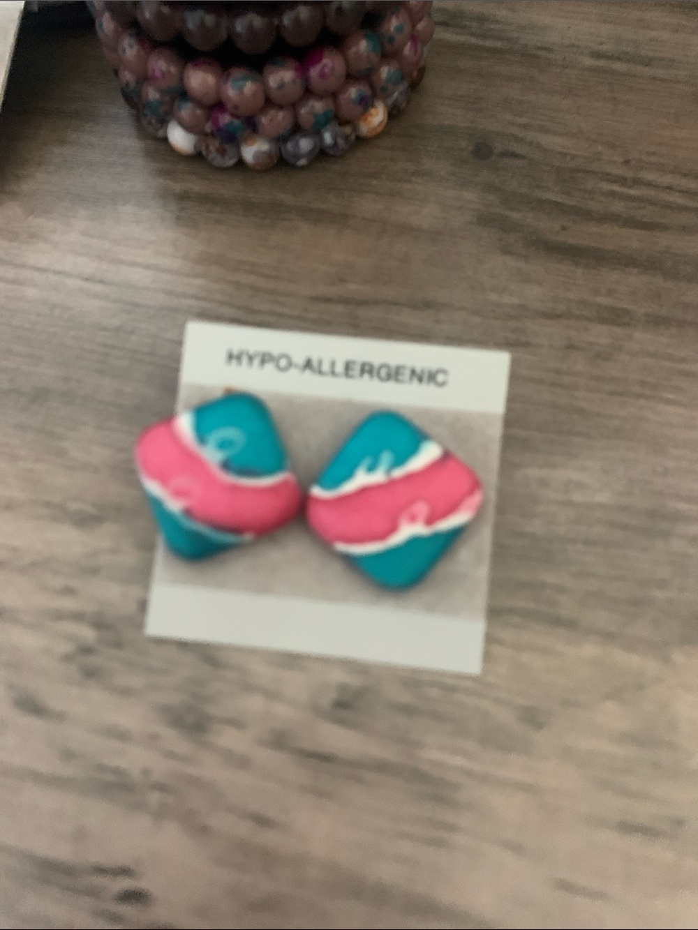 Hypo-Allergenic Satin Teal & Pink Wave Stud Earrings